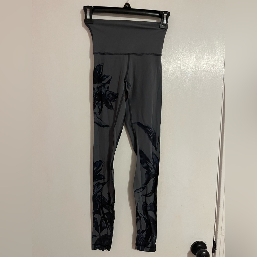 Gray Leggings with Black Floral Design